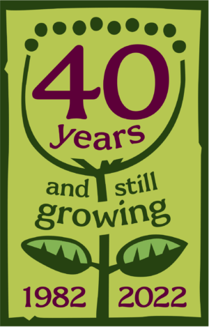 A logo celebrating 40 years of growing plants